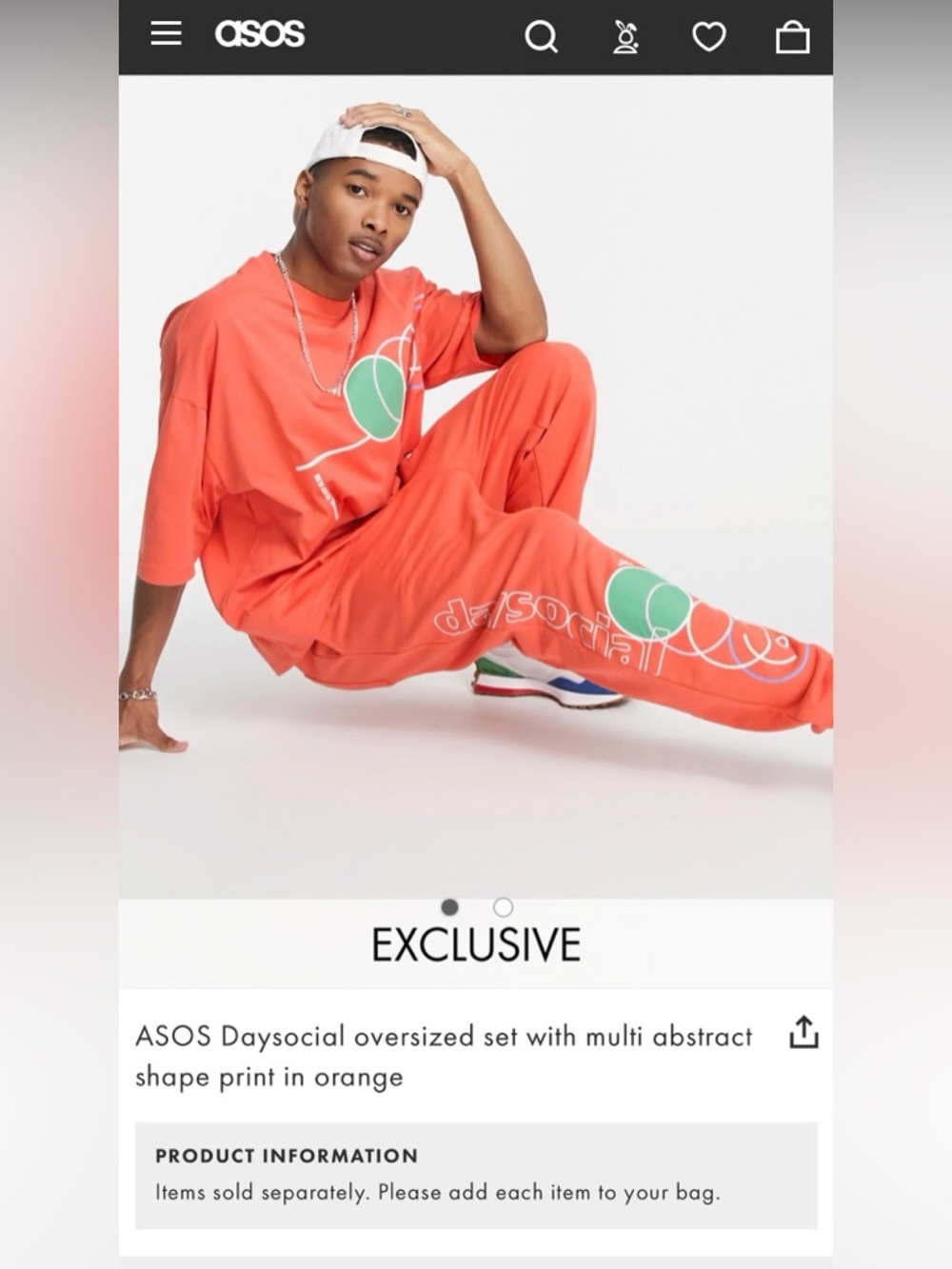 ASOS Design Orange Daysocial Tee and Jogger Set Size Small - Picture 9 of 9
